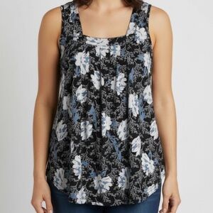 Floral Tank Top, Women’s M, Black Blue White